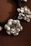 Shop_Mero Jewellery_Silver Plated Floral Thread Choker Necklace_at_Aza_Fashions