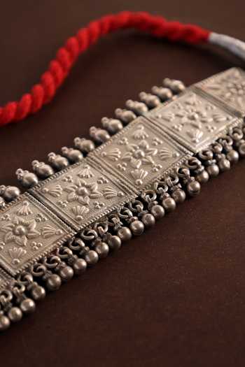 Shop_Mero Jewellery_Silver Plated Floral Vintage Choker _at_Aza_Fashions