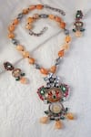 Buy_Mero Jewellery_Orange Kundan Lotus Long Necklace Set _at_Aza_Fashions