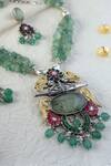 Shop_Mero Jewellery_Green Stones Silver Jade Kundan Long Necklace Set _at_Aza_Fashions