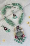 Buy_Mero Jewellery_Green Stones Silver Jade Kundan Long Necklace Set _at_Aza_Fashions