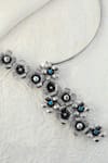Shop_Mero Jewellery_Turquoise Floral Silver Choker Necklace _at_Aza_Fashions