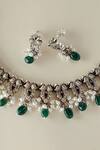 Shop_Mero Jewellery_Green Pearls, Stones Silver Onyx Necklace Set _at_Aza_Fashions