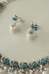 Shop_Mero Jewellery_Turquoise Pearls Silver Bird Necklace Set _at_Aza_Fashions