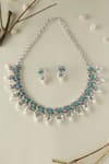 Buy_Mero Jewellery_Turquoise Pearls Silver Bird Necklace Set _at_Aza_Fashions