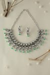 Buy_Mero Jewellery_Silver Plated Beads, Pearls Cz And Green Beaded Necklace Set _at_Aza_Fashions