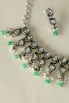 Mero Jewellery_Silver Plated Beads, Pearls Cz And Green Beaded Necklace Set _Online_at_Aza_Fashions