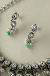 Shop_Mero Jewellery_Silver Plated Beads, Pearls Cz And Green Beaded Necklace Set _at_Aza_Fashions