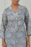 Musal_Blue Floral Block Printed Azalea Kurta Set _at_Aza_Fashions