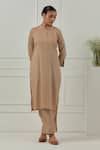 Musal_Mustard Aster Striped Kurta Set _Online_at_Aza_Fashions