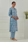 Musal_Blue Floral Block Print Calla Kurta Set _Online_at_Aza_Fashions