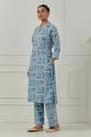 Buy_Musal_Blue Floral Block Print Calla Kurta Set _Online_at_Aza_Fashions