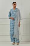 Buy_Musal_Blue Floral Block Print Calla Kurta Set _at_Aza_Fashions