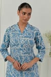 Musal_Blue Floral Block Print Calla Kurta Set _at_Aza_Fashions