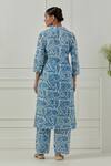 Shop_Musal_Blue Floral Block Print Calla Kurta Set _at_Aza_Fashions