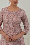 Musal_Multi Color Iris Floral Block Print Kurta Set _Online_at_Aza_Fashions