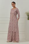 Shop_Musal_Multi Color Iris Floral Block Print Kurta Set _Online_at_Aza_Fashions