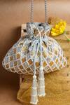 Shop_Nayaab By Sonia_Gold Pearls, Tassels Cruzado Silver Aurum Potli Bag _at_Aza_Fashions