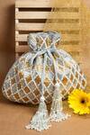 Buy_Nayaab By Sonia_Gold Pearls, Tassels Cruzado Silver Aurum Potli Bag _at_Aza_Fashions
