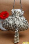 Shop_Nayaab By Sonia_Silver Pearls, Tassels Cruzado White Velvet Potli Bag _at_Aza_Fashions