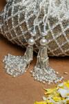 Nayaab By Sonia_Silver Pearls, Tassels Cruzado White Velvet Potli Bag _Online_at_Aza_Fashions