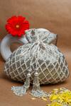 Buy_Nayaab By Sonia_Silver Pearls, Tassels Cruzado White Velvet Potli Bag _at_Aza_Fashions