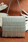 Buy_Nayaab By Sonia_Silver Embroidery Box Clutch With Chains _at_Aza_Fashions
