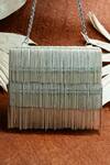 Shop_Nayaab By Sonia_Silver Embroidery Box Clutch With Chains _at_Aza_Fashions