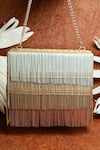 Shop_Nayaab By Sonia_Gold Embroidery Box Clutch With Metallic Chains _at_Aza_Fashions
