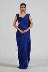 Buy_Astha Batra_Embellished Blue Georgette Pre-draped Saree _Online_at_Aza_Fashions