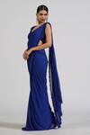 Shop_Astha Batra_Embellished Blue Georgette Pre-draped Saree _Online_at_Aza_Fashions