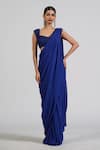 Buy_Astha Batra_Embellished Blue Georgette Pre-draped Saree _at_Aza_Fashions