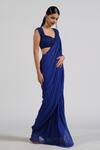 Shop_Astha Batra_Embellished Blue Georgette Pre-draped Saree _at_Aza_Fashions