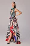 Saaksha & Kinni_Multi Color Floral Checkered Asymmetric High Waist Skirt _Online_at_Aza_Fashions