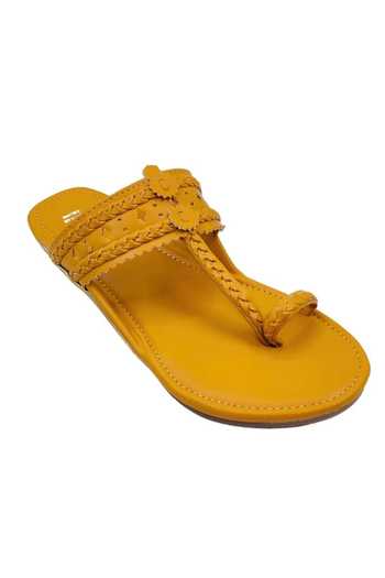 Shop_The Madras Trunk_Yellow Kolhapuri Flat Sandals _Online_at_Aza_Fashions