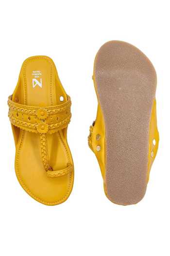 Shop_The Madras Trunk_Yellow Kolhapuri Flat Sandals _at_Aza_Fashions