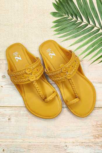 Buy_The Madras Trunk_Yellow Kolhapuri Flat Sandals _at_Aza_Fashions