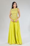 Payal Singhal_Green Jaal Embroidered Yellow Top And Sharara Set _at_Aza_Fashions