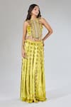 Buy_Payal Singhal_Green Floral Vine Embroidered Blouse And Skirt Set _Online_at_Aza_Fashions