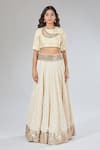 Buy_Payal Singhal_Beige Mirrors, Pearls, Gota Patti, Zari Round Floral Embroidered Lehenga Set _Online_at_Aza_Fashions