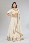 Payal Singhal_Beige Mirrors, Pearls, Gota Patti, Zari Round Floral Embroidered Lehenga Set _at_Aza_Fashions