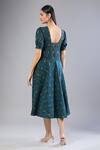 Shop_Naintara Bajaj_Green Round Neck Bottal Ikat Handloom Midi Dress _at_Aza_Fashions