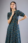 Buy_Naintara Bajaj_Green Round Neck Bottal Ikat Handloom Midi Dress _Online_at_Aza_Fashions