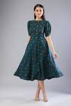Naintara Bajaj_Green Round Neck Bottal Ikat Handloom Midi Dress _at_Aza_Fashions