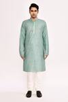 Shop_Arihant Rai Sinha_Blue Cotton, Silk Embroidery Light Kurta _Online_at_Aza_Fashions