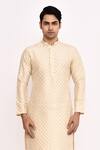 Shop_Arihant Rai Sinha_Cream Cotton, Silk Printed Kurta Set 