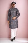 Buy_Arihant Rai Sinha_Gray Cotton, Silk Printed Grey Kurta Set With White Churidar _at_Aza_Fashions