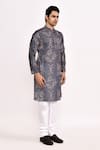 Buy_Arihant Rai Sinha_Gray Cotton, Silk Printed Grey Kurta Set With White Churidar _Online_at_Aza_Fashions