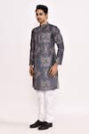 Shop_Arihant Rai Sinha_Gray Cotton, Silk Printed Grey Kurta Set With White Churidar _Online_at_Aza_Fashions