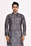 Shop_Arihant Rai Sinha_Gray Cotton, Silk Printed Grey Kurta Set With White Churidar 